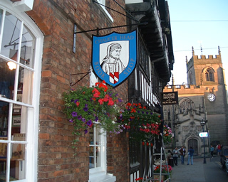 The Chaucer Head Bookshop sign, Chapel Street, Stratford-upon-Avon